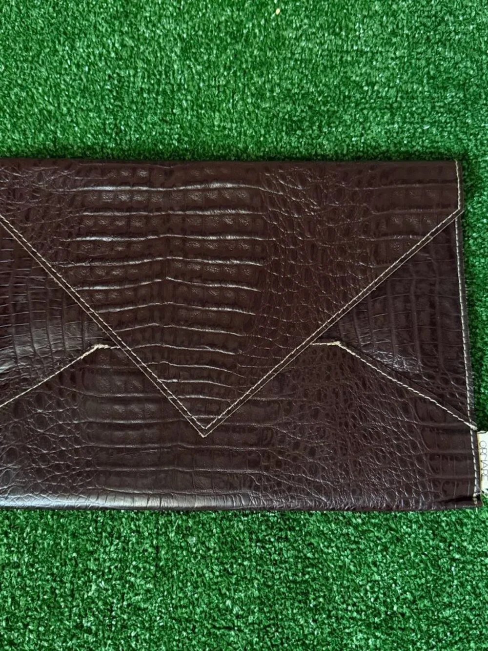 Ornare Brown Genuine Leather Croc Embossed Envelope Clutch Portfolio Purse Rare